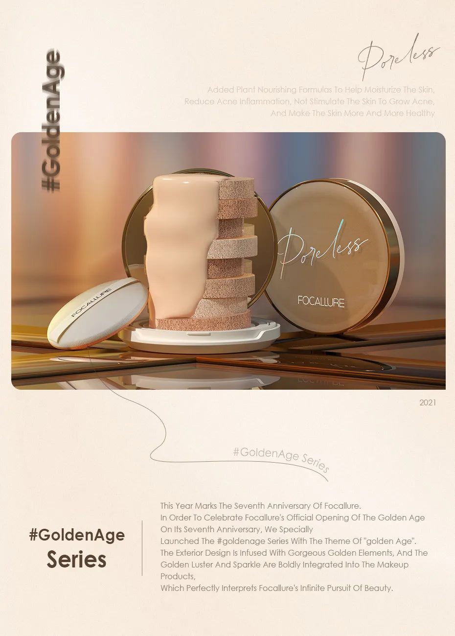 FOCALLURE Waterproof Matte Air Cushion Poreless BB&CC Cream High Coverage Oil-control Soft Face Makeup Foundation Base Cosmetics