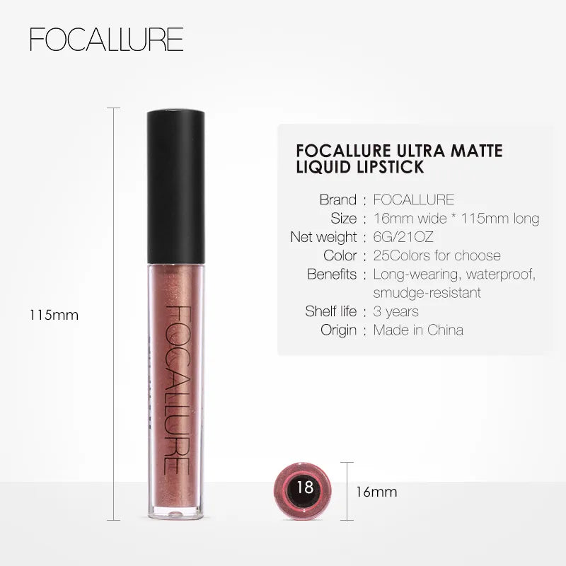 FOCALLURE Matte Velvet Lip Gloss Long Lasting Waterproof Nude Non-Stick Cup Liquid Lipstick Women Lips Makeup Cosmetics