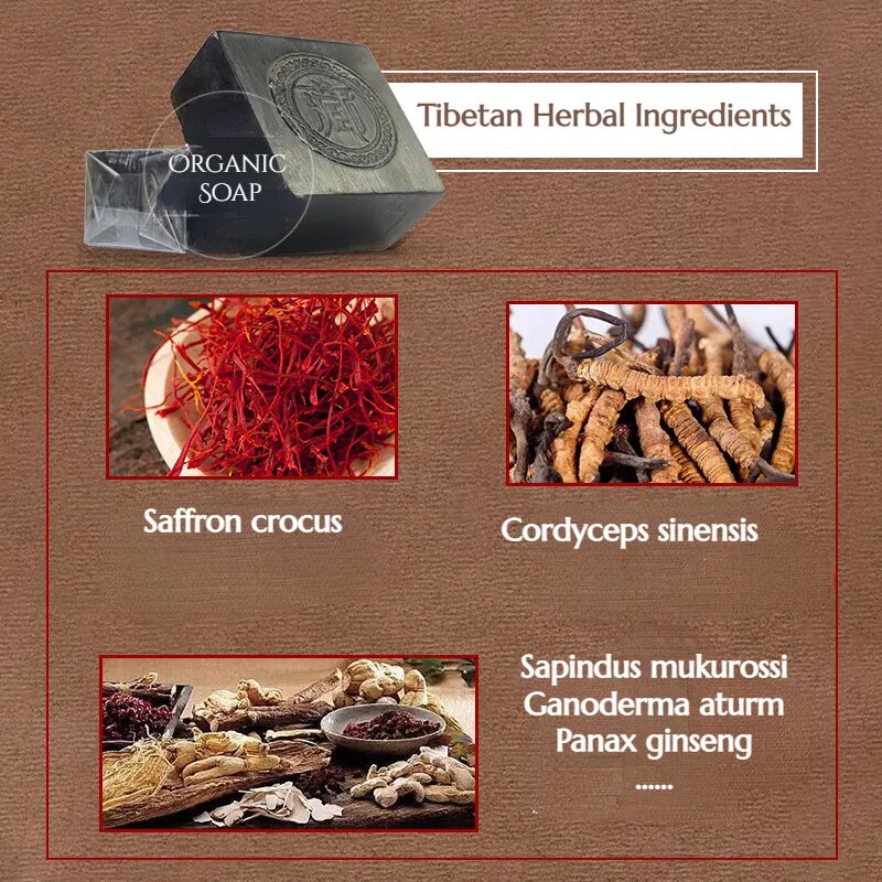 Tibetan Ancient Soap Black Soap Handmade Soap Face Clean Anti-Acne Remove Blackheads Chinese Herbal Soap with Cordyceps Sinensis