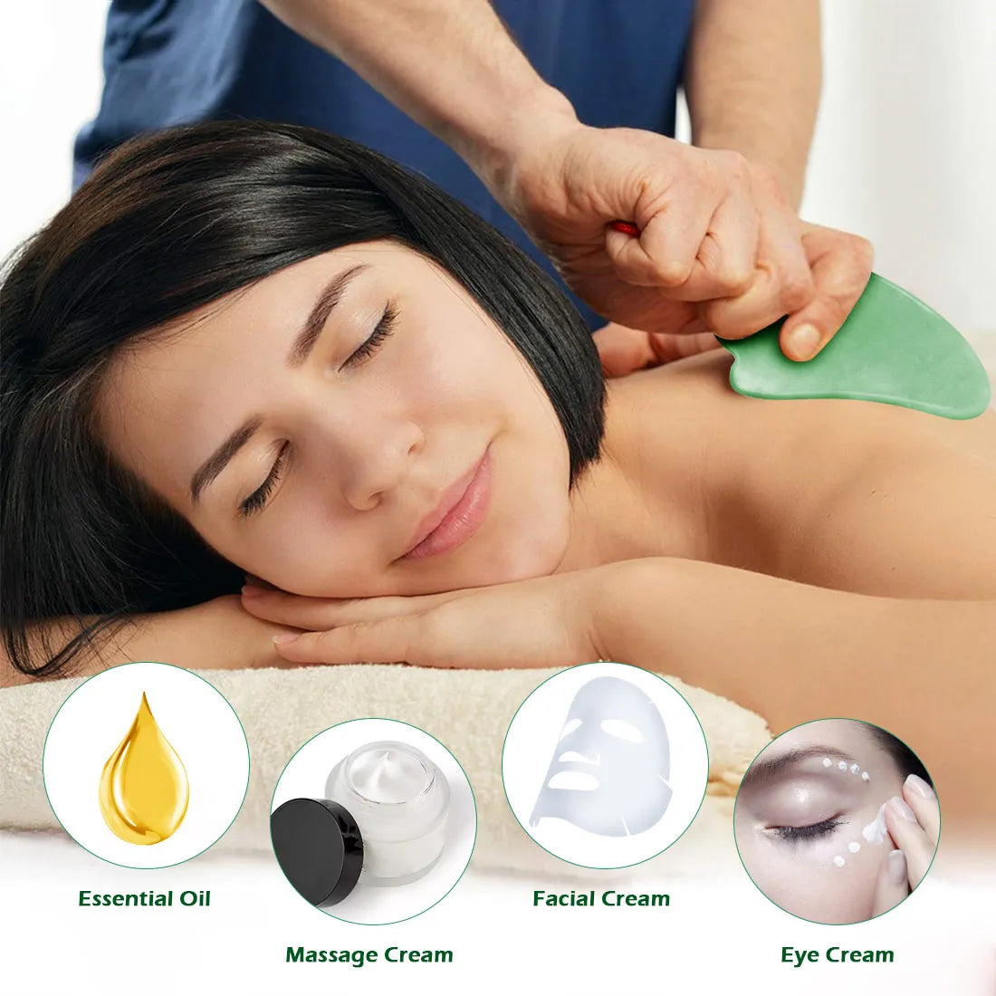 Natural Facial Massager Face Roller Gua Sha Scraper Double Heads Jade Stone Roller Skin Care Rose Quartz Massage for Face Body