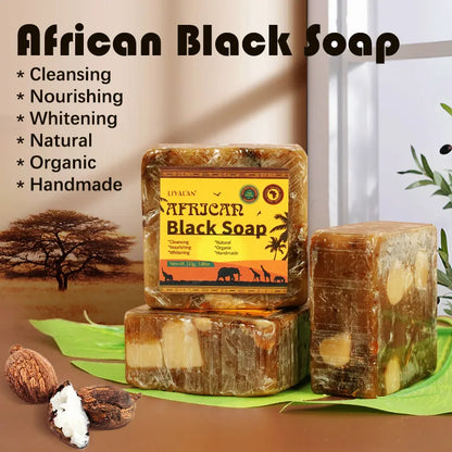 2pcs African Black Soap Treatment Acne Handmade Anti Rebelles Smooth Blemish Shea Butter Face Moisturizing Gently Bath SkinCare